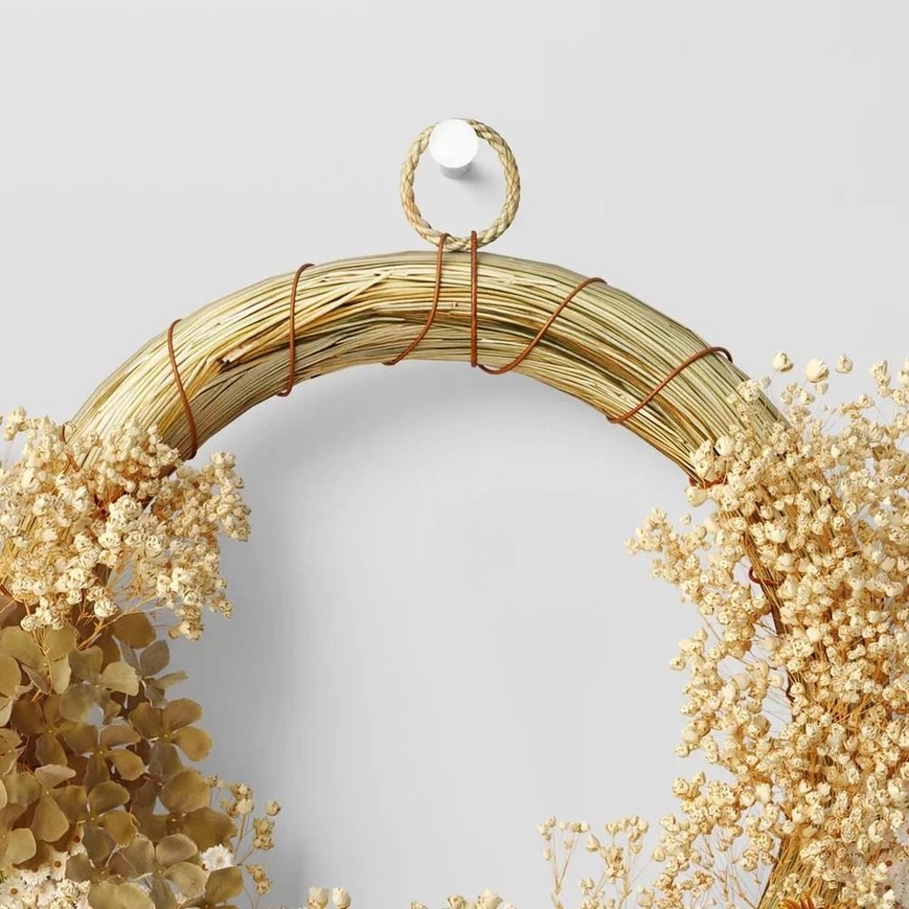 Preserved Fall Wreath Asymmetrical Floral Design Hydrangea Babys Breath Indoor Door Or Wall Decor 1