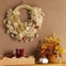 Preserved Fall Wreath Asymmetrical Floral Design Hydrangea Babys Breath Indoor Door Or Wall Decor 3