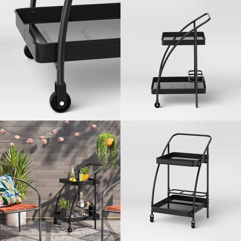 Black Metal Mesh Rolling Bar Serving Cart RustResistant 2 Shelves Room Essentials Galvanized Steel 1
