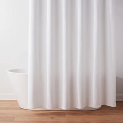 oversized relaxed waffle-weave shower curtain, white, cotton, buttonhole top, machine washable