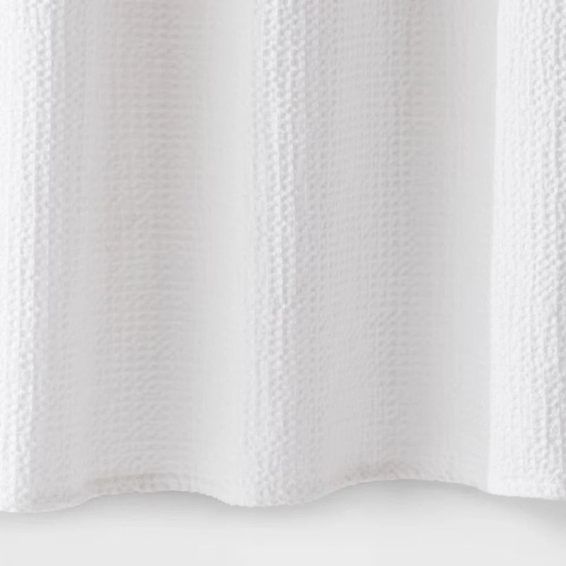 Oversized Relaxed WaffleWeave Shower Curtain White Cotton Buttonhole Top Machine Washable 1