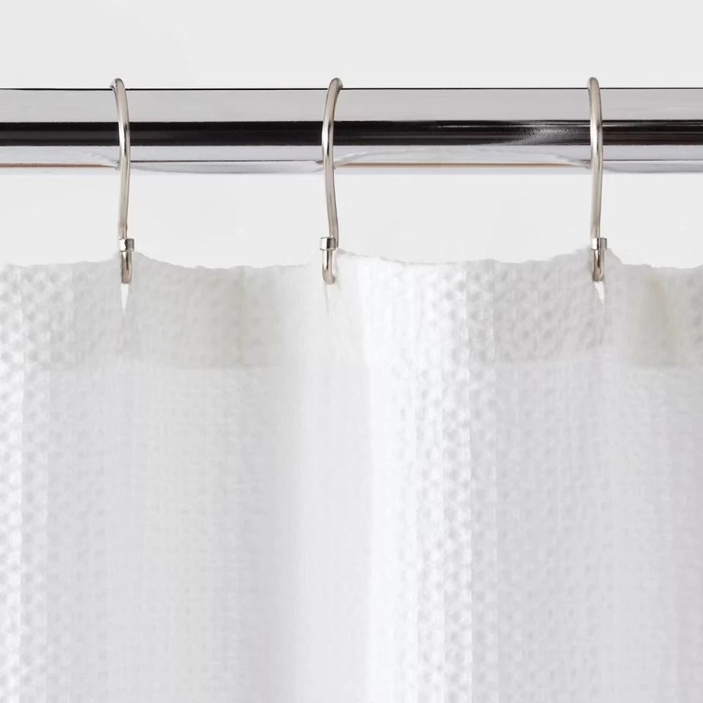 Oversized Relaxed WaffleWeave Shower Curtain White Cotton Buttonhole Top Machine Washable 2