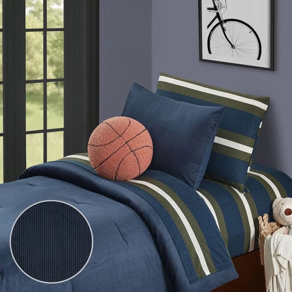 Mod Prep Jersey Sheet Set For Teens Rugby Stripe Design Recycled Polyester Cotton Blend Full Queen 1