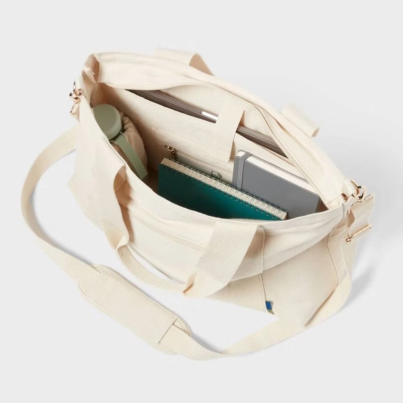 Open Story Solid Canvas School Tote Bag RFID Blocking WaterResistant Padded Laptop Compartment Adju 3