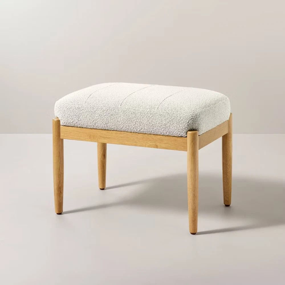 Transitional Bedroom Ottoman By Hearth Hand With Magnolia Oatmeal Boucle Upholstered Furniture 0