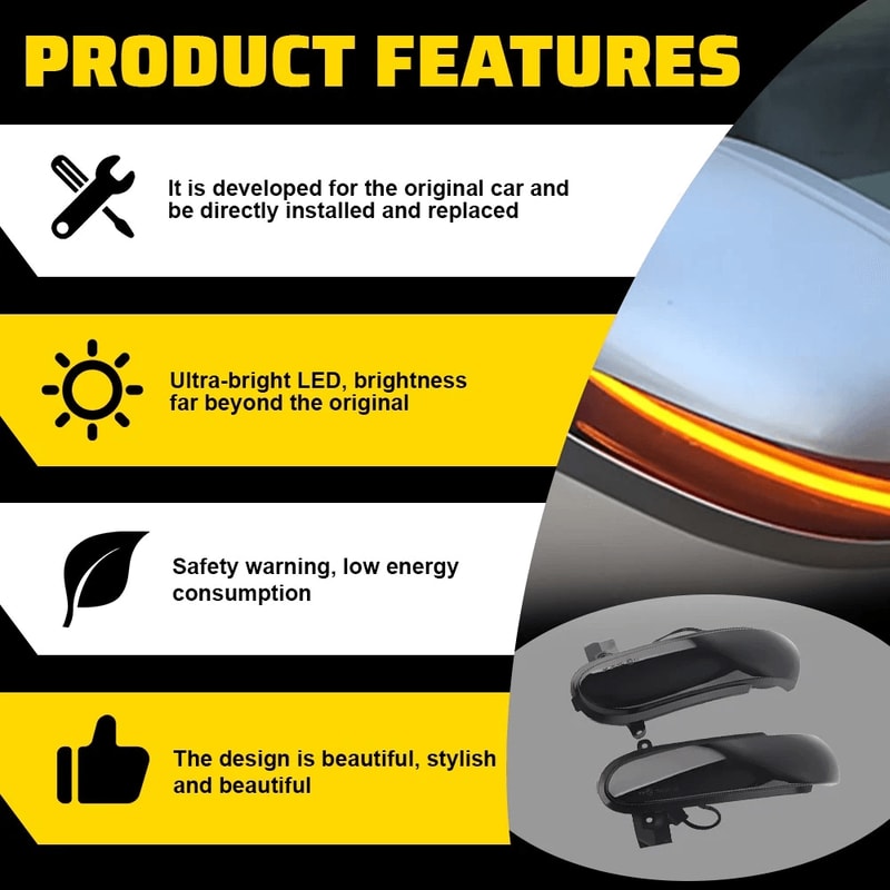 Clear LED Turn Signal Lights Pair Dynamic LED Mirror Turn Signal Lights 6
