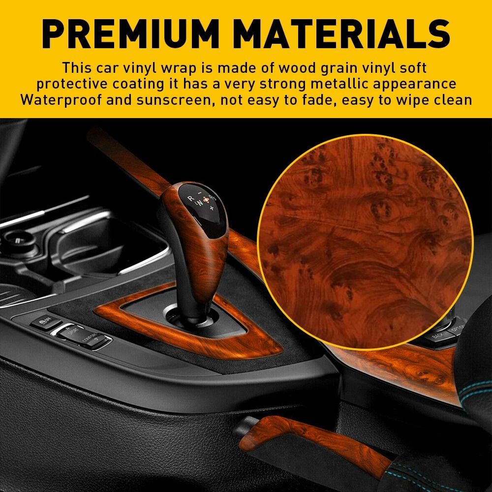 Wood Grain Vinyl Film For Car Interior Textured Glossy Wrap Sticker 7