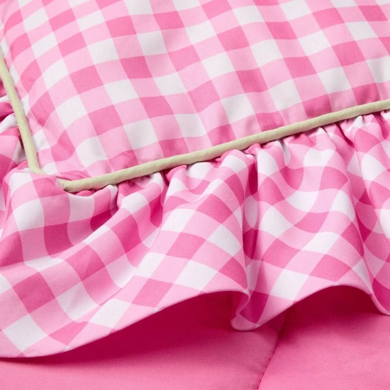 Pink Gingham Twin Comforter Set Wicked For Good Inspired Design Ruffled Edges 1