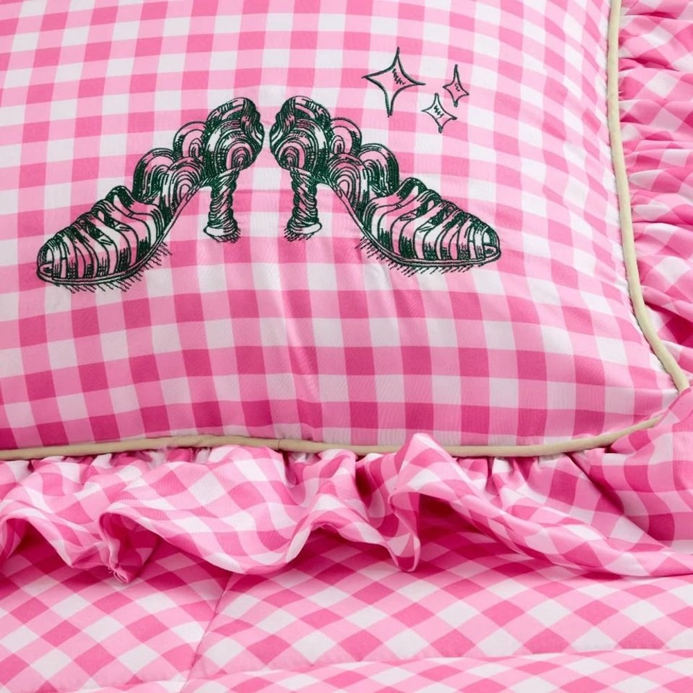 Pink Gingham Twin Comforter Set Wicked For Good Inspired Design Ruffled Edges 2