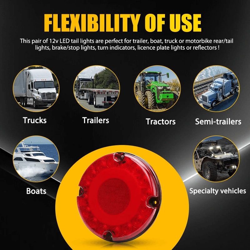 High Brightness Round Red LED Tail Light For School Bus Trucks Trailers And More 8