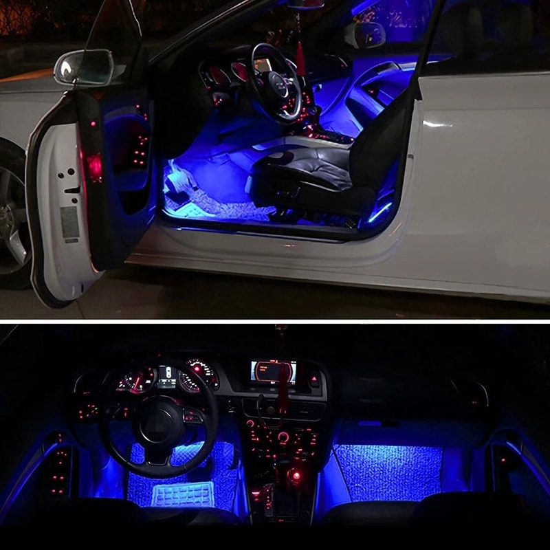 LED Blue Light Car Interior Lamp Flexible Decoration Lights Power Easy To Install Perfect For Inter 8