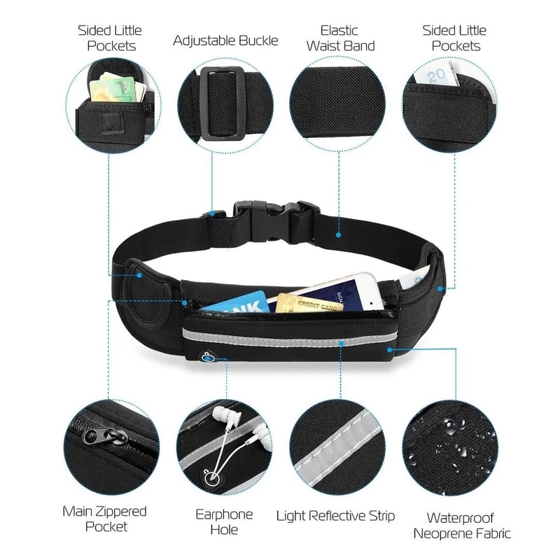 Adjustable Waterproof Waist Bag Running Jogging Belt Pouch With Zip For Sports 9