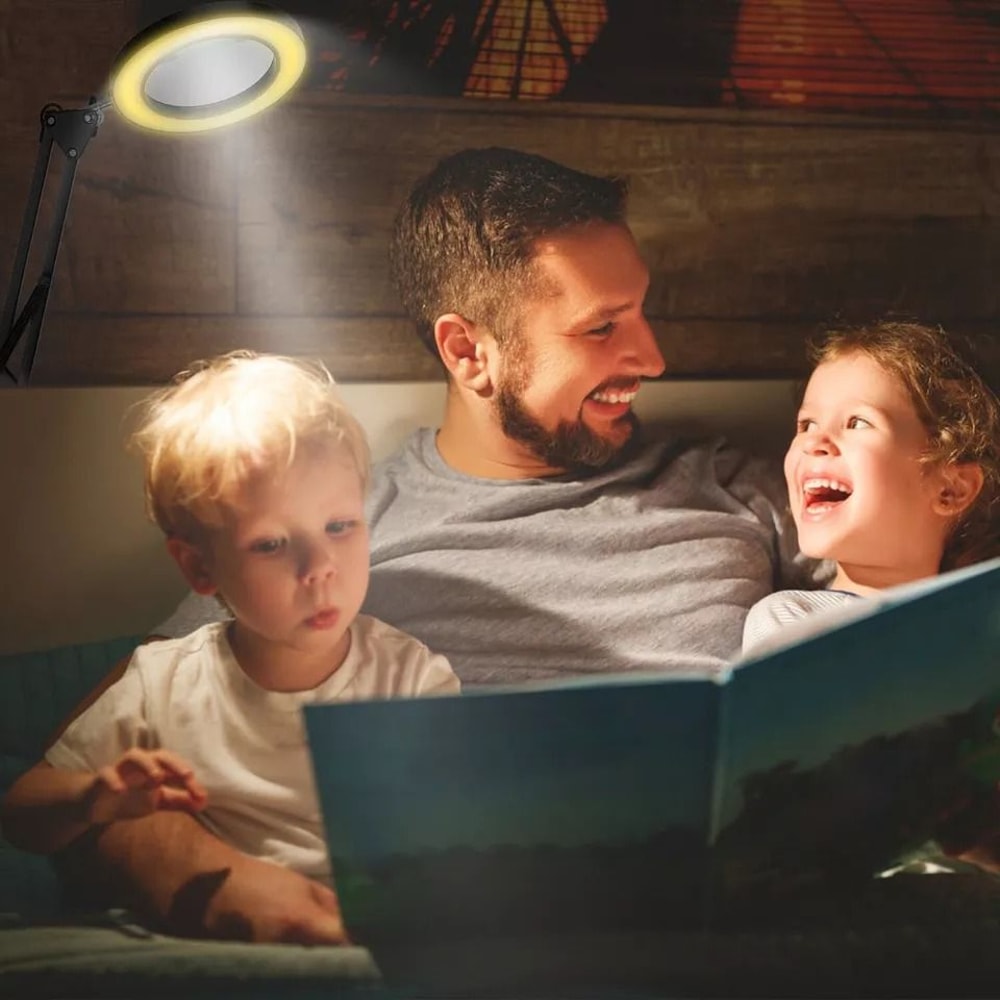 Magnifying Glass Desk Lamp With Clamp LED Light Adjustable Brightness 3 Light Modes Stand For Readi