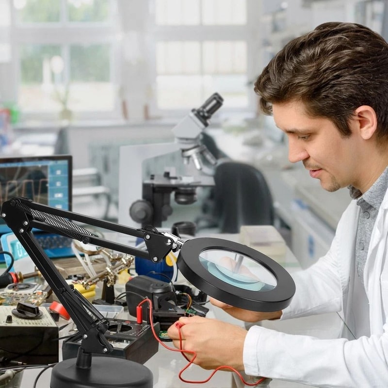 Magnifying Glass Desk Lamp With Clamp LED Light Adjustable Brightness 3 Light Modes Stand For Readi