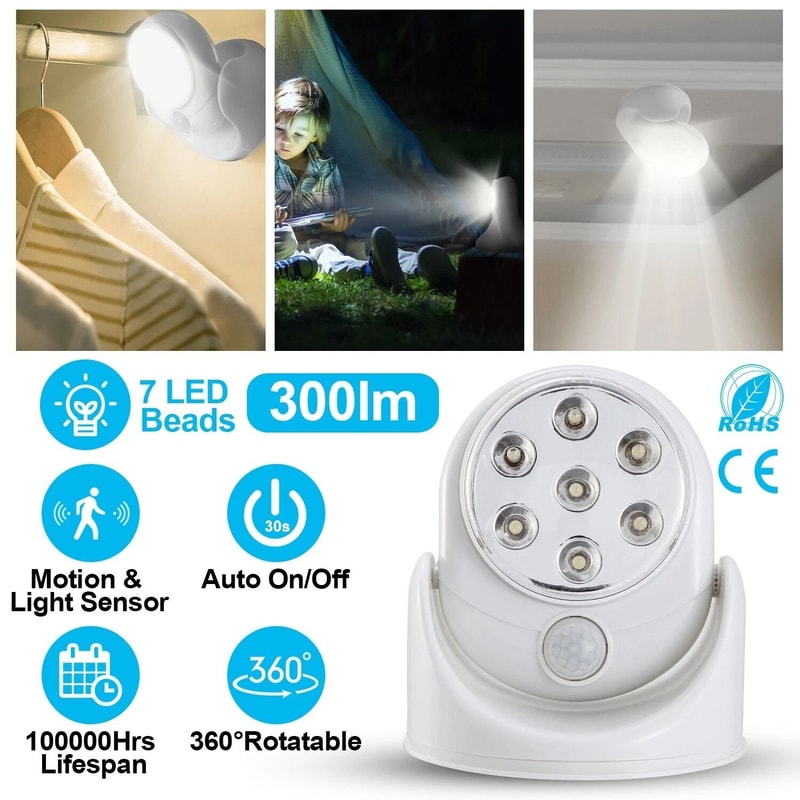 Cordless BatteryPowered Motion Light Adjustable Spotlight Indoor Outdoor Activated Sensor 1