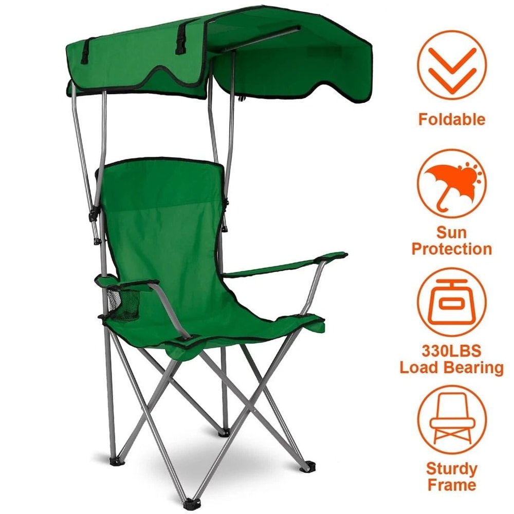 Heavy Duty Outdoor Beach Chair Green Folding Camping Chairs With Canopy Shade Portable Lawn Chair F 9