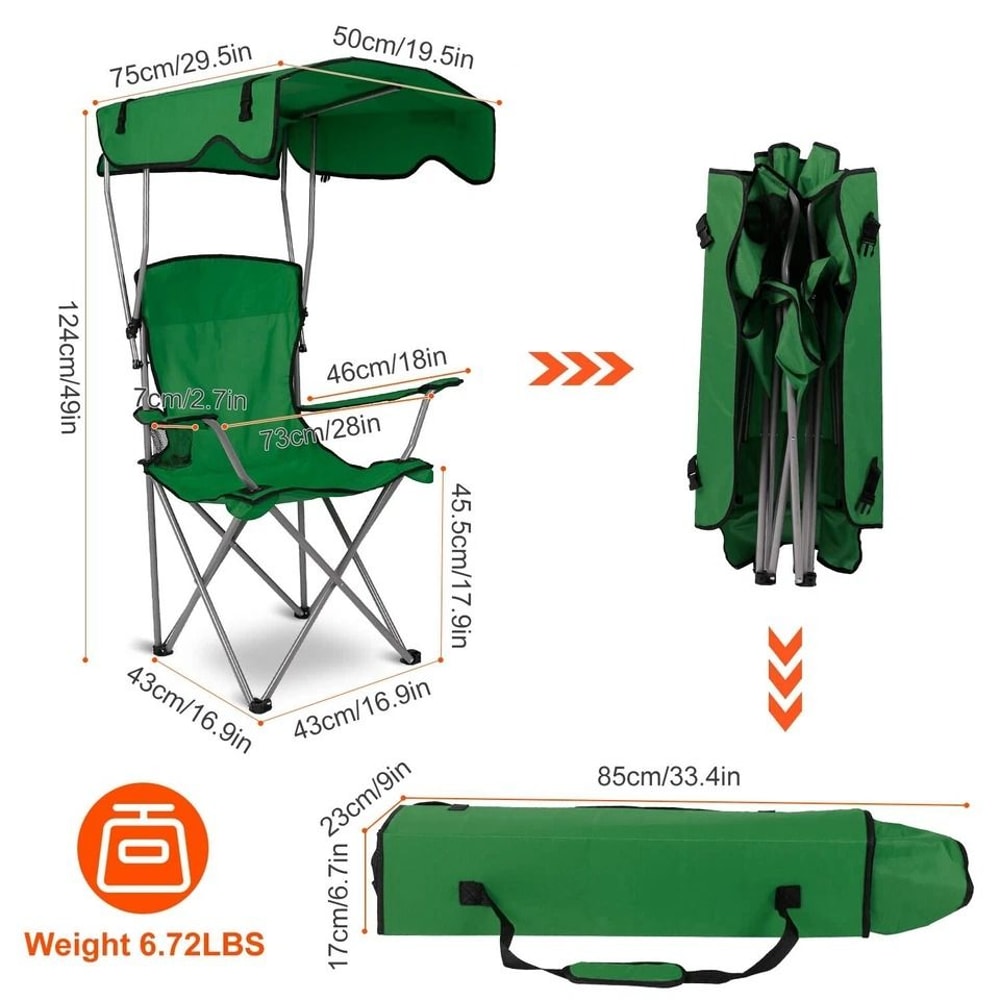 Heavy Duty Outdoor Beach Chair Green Folding Camping Chairs With Canopy Shade Portable Lawn Chair F 10