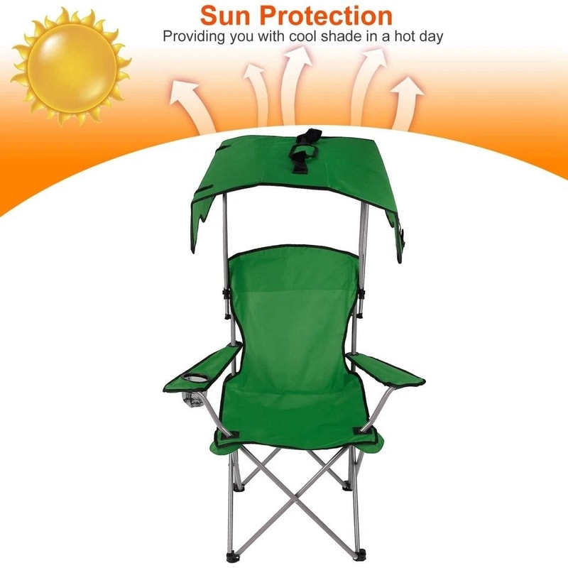 Heavy Duty Outdoor Beach Chair Green Folding Camping Chairs With Canopy Shade Portable Lawn Chair F 11