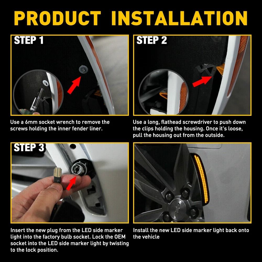 Smoked Lens LED Side Marker Light For Front Bumper High Brightness 6