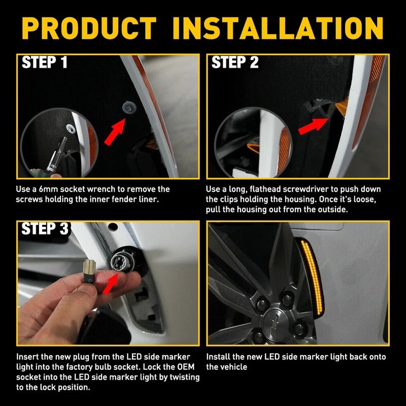 Smoked Lens LED Side Marker Light For Front Bumper High Brightness 6