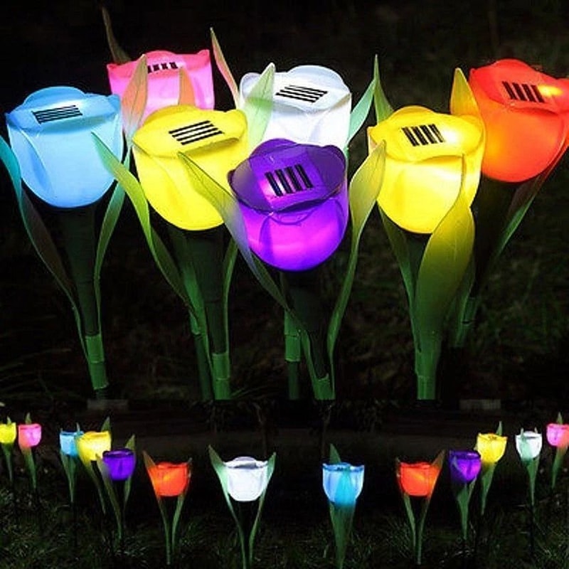 LED Solar Tulip Flower Lights Outdoor Garden Pathway Decor Lamp Solar Powered Yard Lighting For Law 0