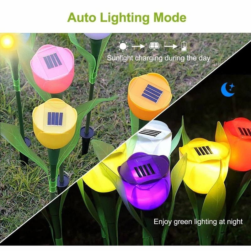 LED Solar Tulip Flower Lights Outdoor Garden Pathway Decor Lamp Solar Powered Yard Lighting For Law 10