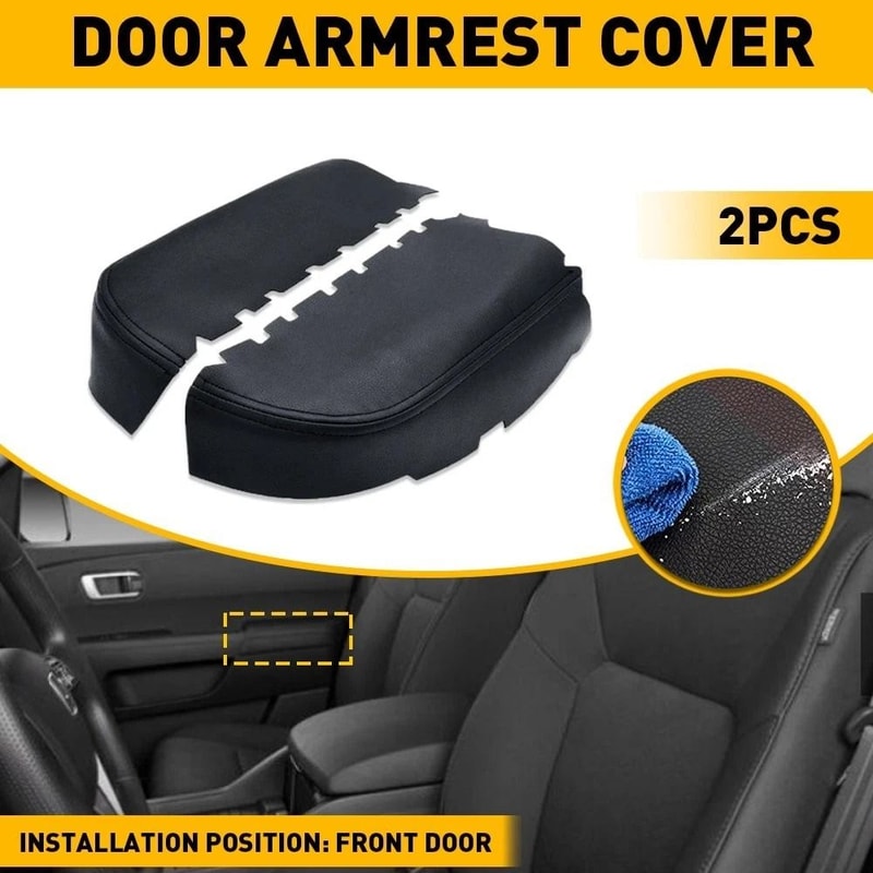 Black Leather Front Door Panels Armrest Cover Scratch Resistant Soft Comfortable 8