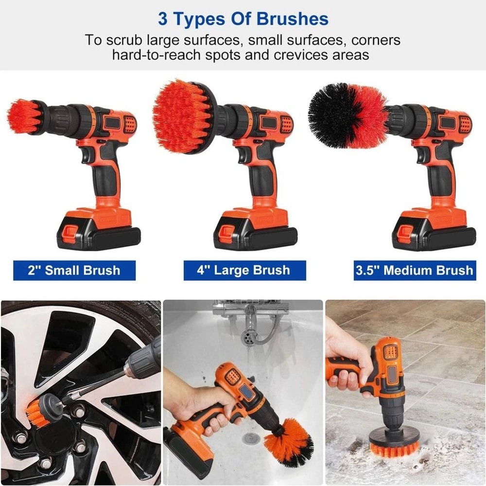 Drill Brush Set Tile Grout Scrubber Auto Cleaner Combo For Floors And Walls 8