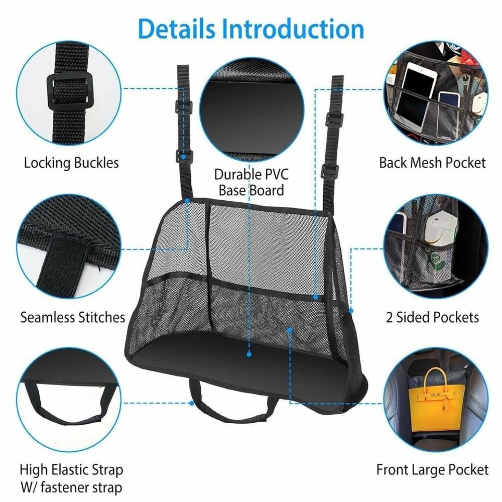 Car Seat Side Storage Organizer Car Net Pocket Handbag Holder Mesh Pouch Bag 9