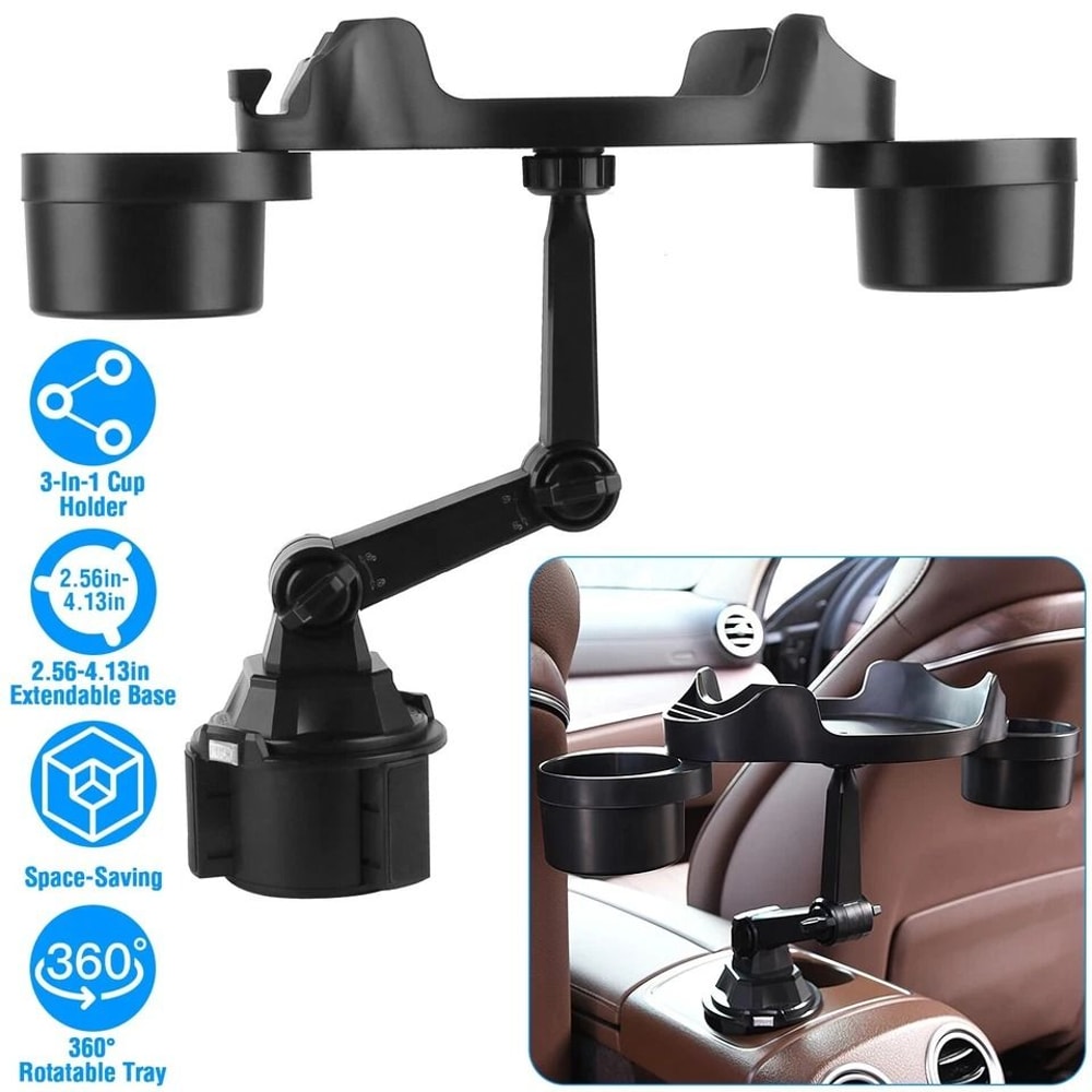 Car Cup Holder Expander Water Cup Tray With Bottle Stand Rotating Mount For Enhanced Vehicle Storag 9