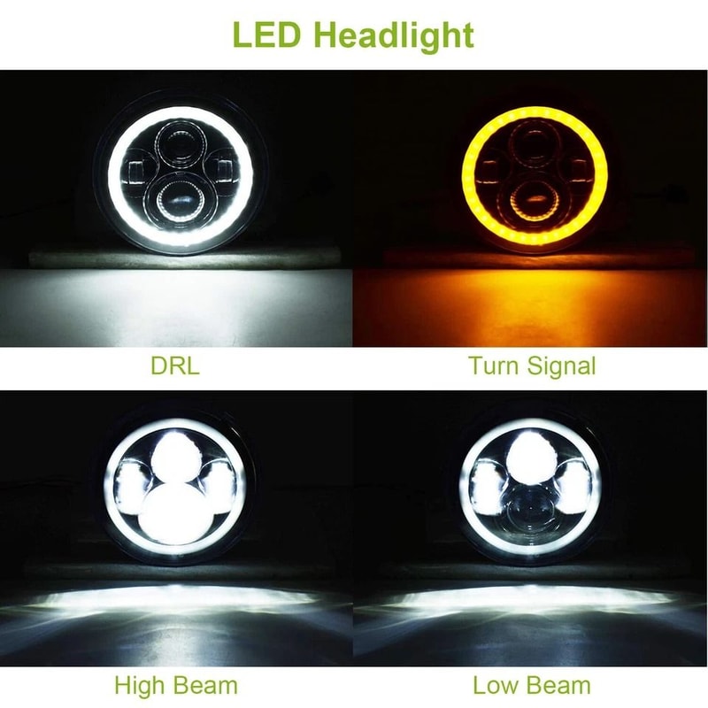 Round LED Headlights With Halo Angel Eyes High Beam Low Beam 6