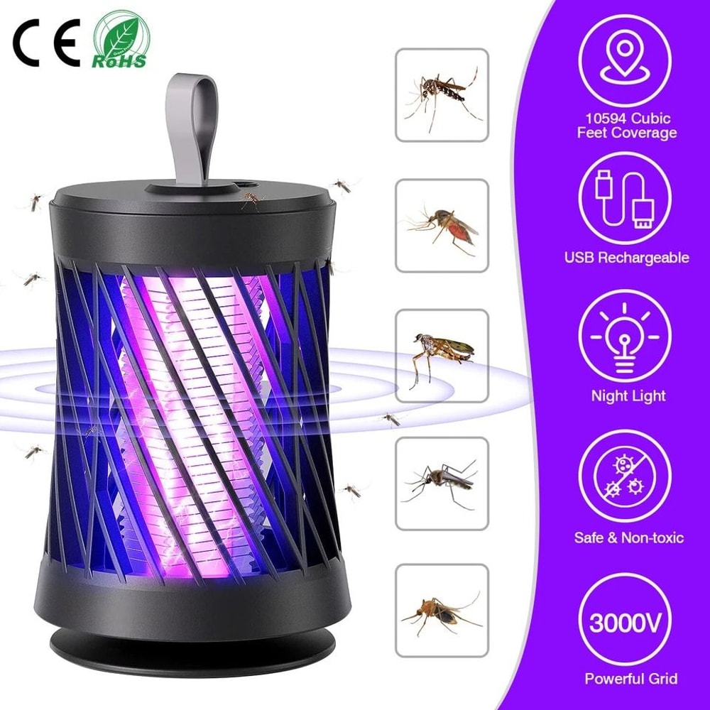 Electric Bug Zapper Portable Mosquito Killer Lamp Rechargeable Insect Fly Trap UV Light With Shock 13
