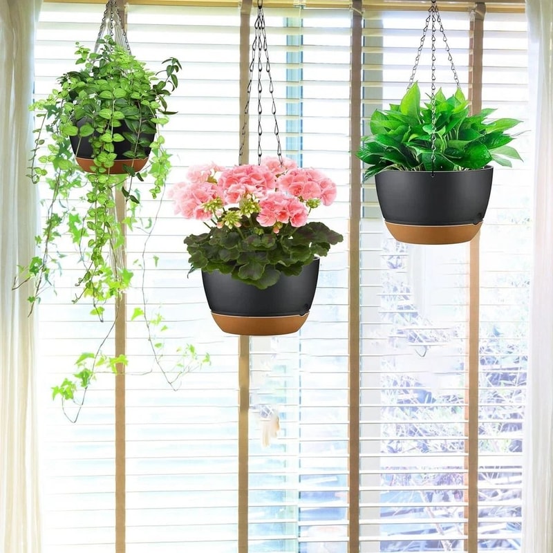 Hanging Planter Pots Plastic Garden Pots With SelfWatering Tray 964in Diameter Adjustable Iron Chai 2