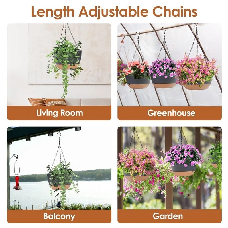 Hanging Planter Pots Plastic Garden Pots With SelfWatering Tray 964in Diameter Adjustable Iron Chai 5