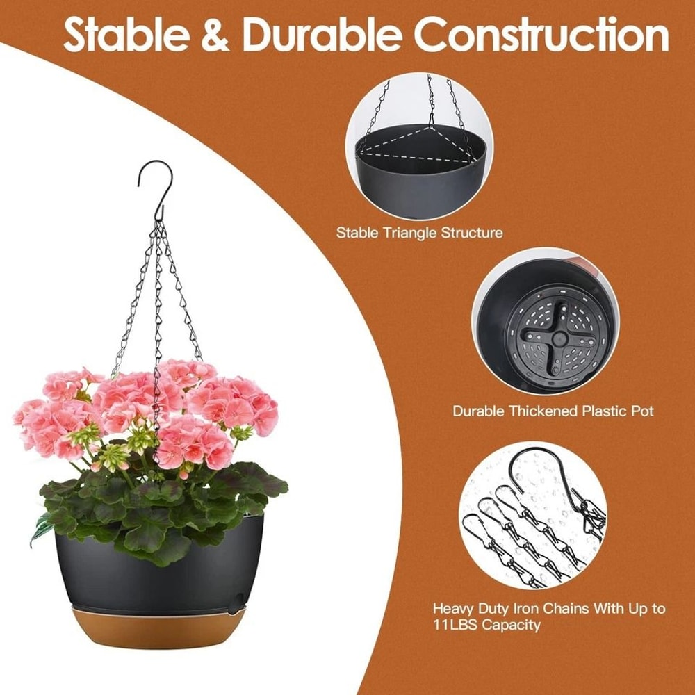 Hanging Planter Pots Plastic Garden Pots With SelfWatering Tray 964in Diameter Adjustable Iron Chai 9