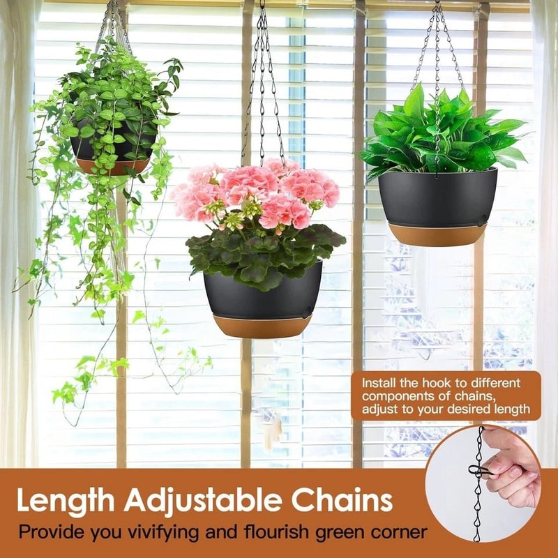 Hanging Planter Pots Plastic Garden Pots With SelfWatering Tray 964in Diameter Adjustable Iron Chai 7