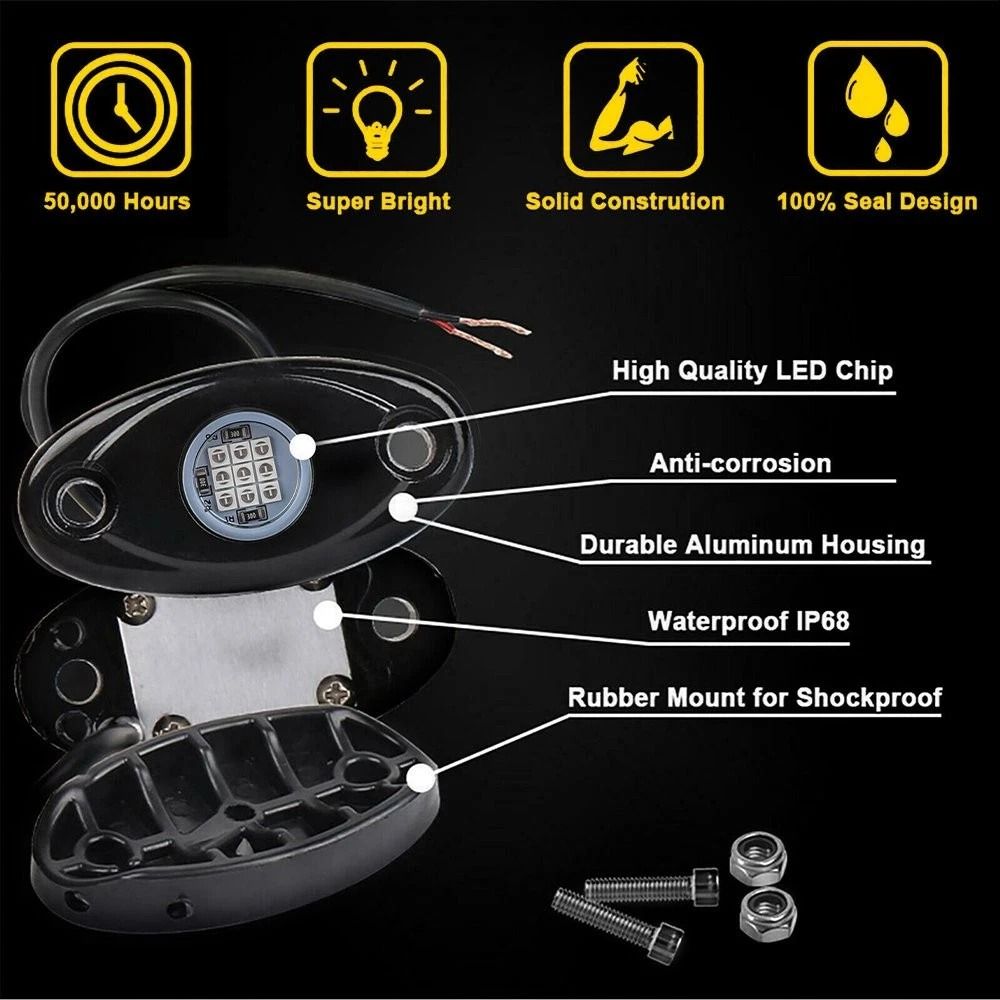 LED Rock Lights Blue Pods Waterproof Durable Aluminum 4