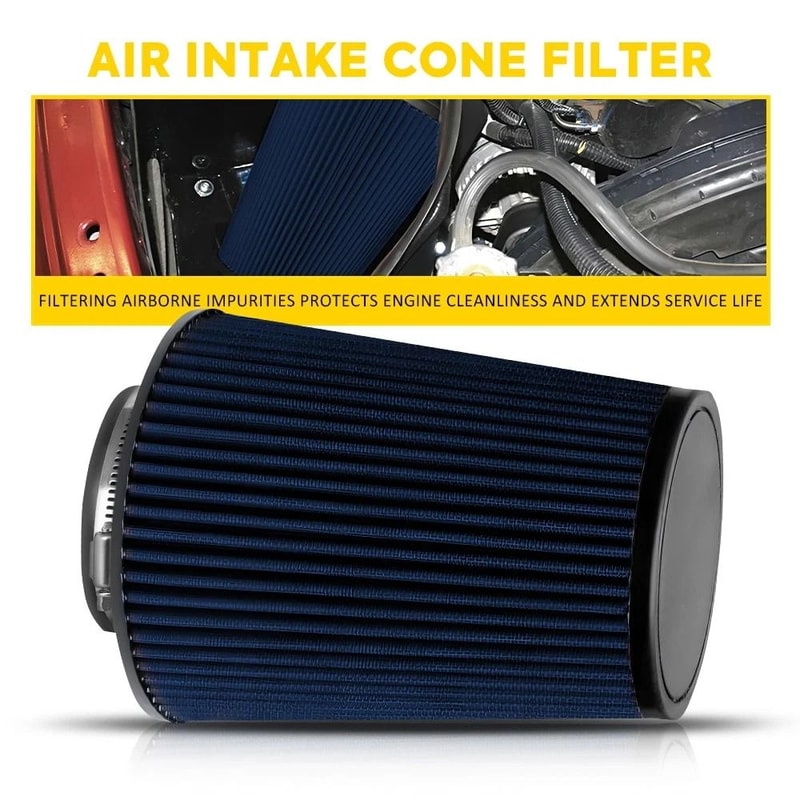 Long Performance BLUE Truck High Flow Cold Air Intake Cone Dry Filter Universal Fit 1