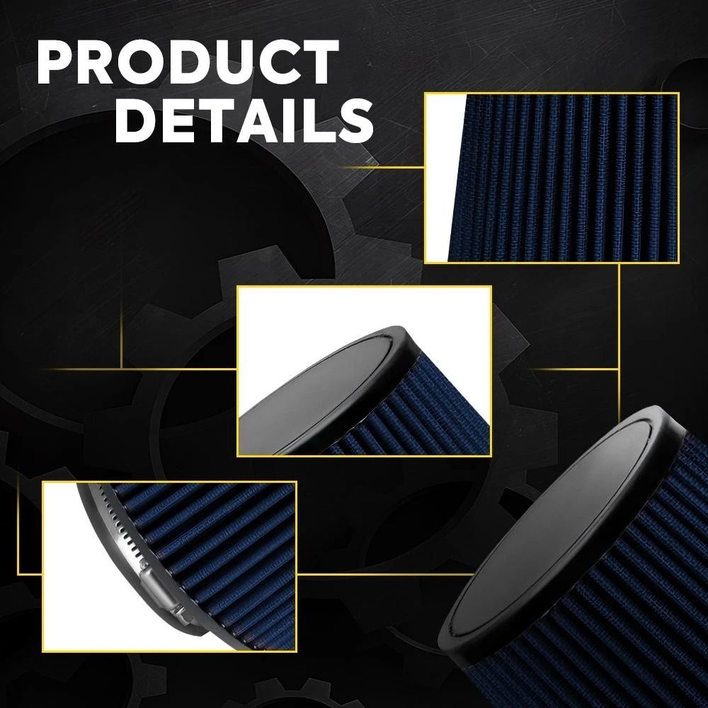 Long Performance BLUE Truck High Flow Cold Air Intake Cone Dry Filter Universal Fit 3