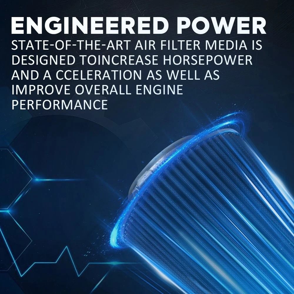 Long Performance BLUE Truck High Flow Cold Air Intake Cone Dry Filter Universal Fit 6