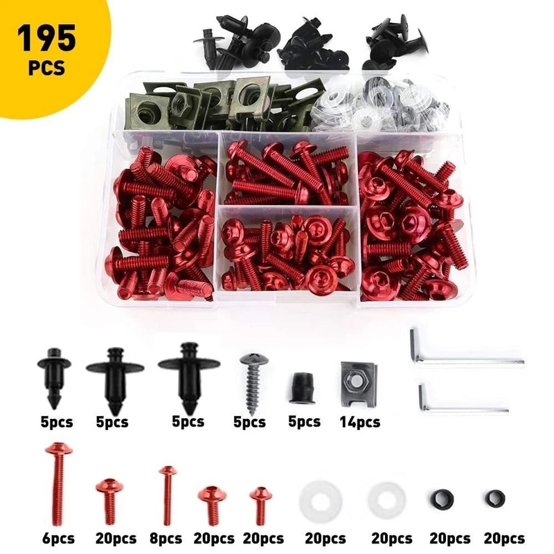 Motorcycle Fairing Bolt Kit Red Anodized Screws Fit Complete Parts Replacement 1