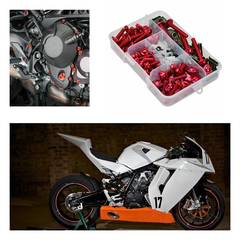 Motorcycle Fairing Bolt Kit Red Anodized Screws Fit Complete Parts Replacement 4