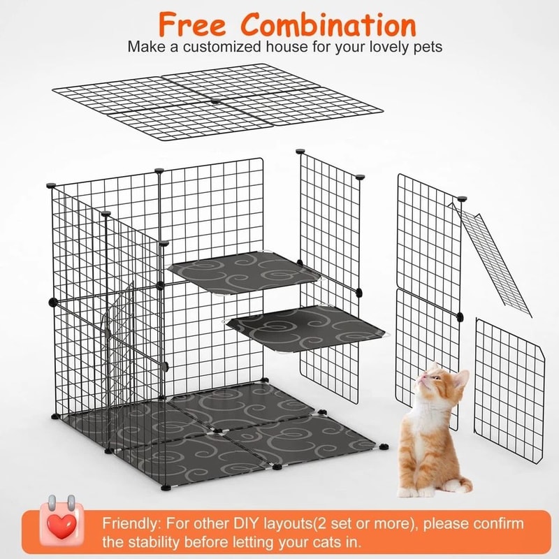 Cat Kennel Playpen Heavy Duty Cage For Cats And Small Pets Secure 2 Doors Ladder Perfect For Kitten