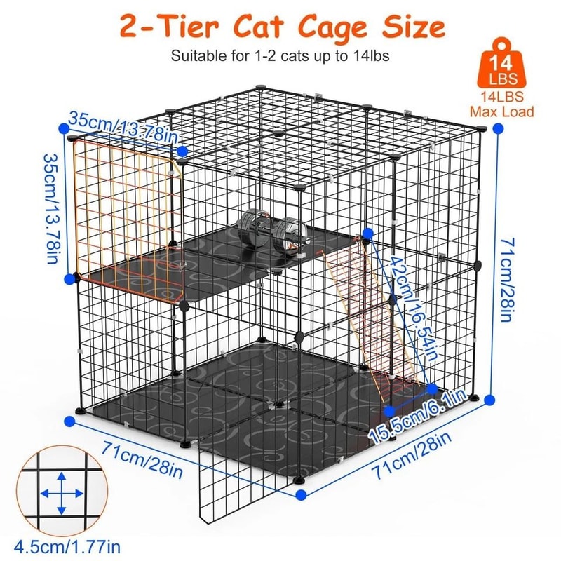 Cat Kennel Playpen Heavy Duty Cage For Cats And Small Pets Secure 2 Doors Ladder Perfect For Kitten
