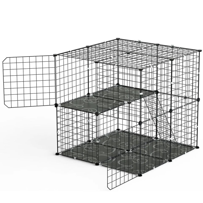 Cat Kennel Playpen Heavy Duty Cage For Cats And Small Pets Secure 2 Doors Ladder Perfect For Kitten