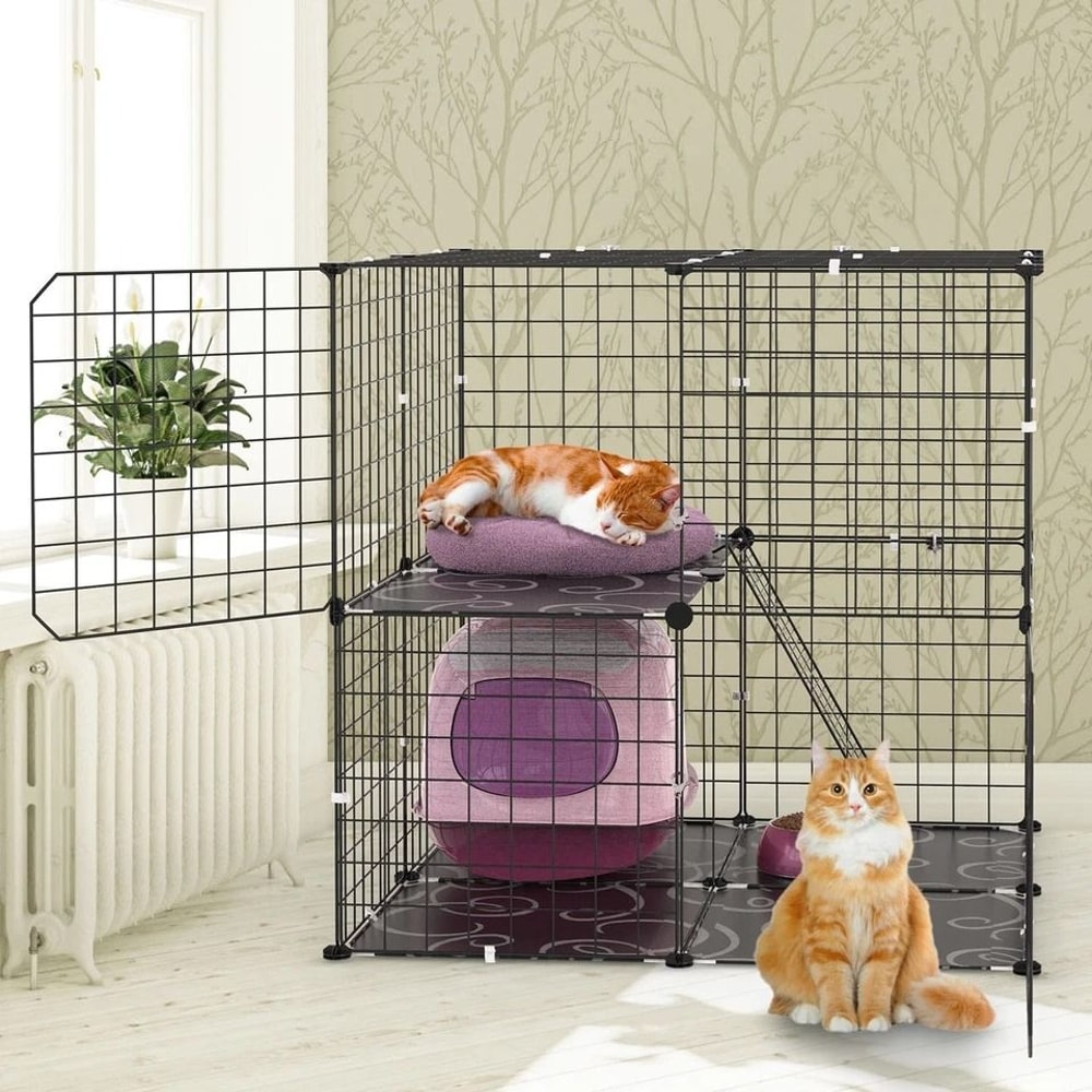 Cat Kennel Playpen Heavy Duty Cage For Cats And Small Pets Secure 2 Doors Ladder Perfect For Kitten