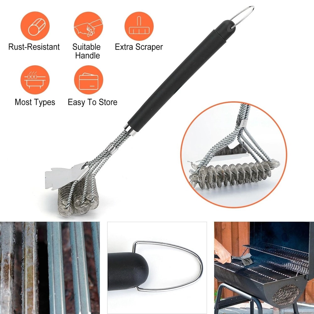 Stainless Steel BBQ Grill Cleaning Brush Long Handle Scraper For Stubborn Stains Suitable For CharB 1