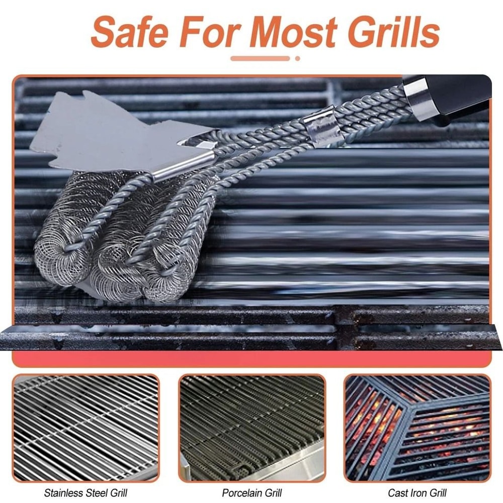 Stainless Steel BBQ Grill Cleaning Brush Long Handle Scraper For Stubborn Stains Suitable For CharB 7