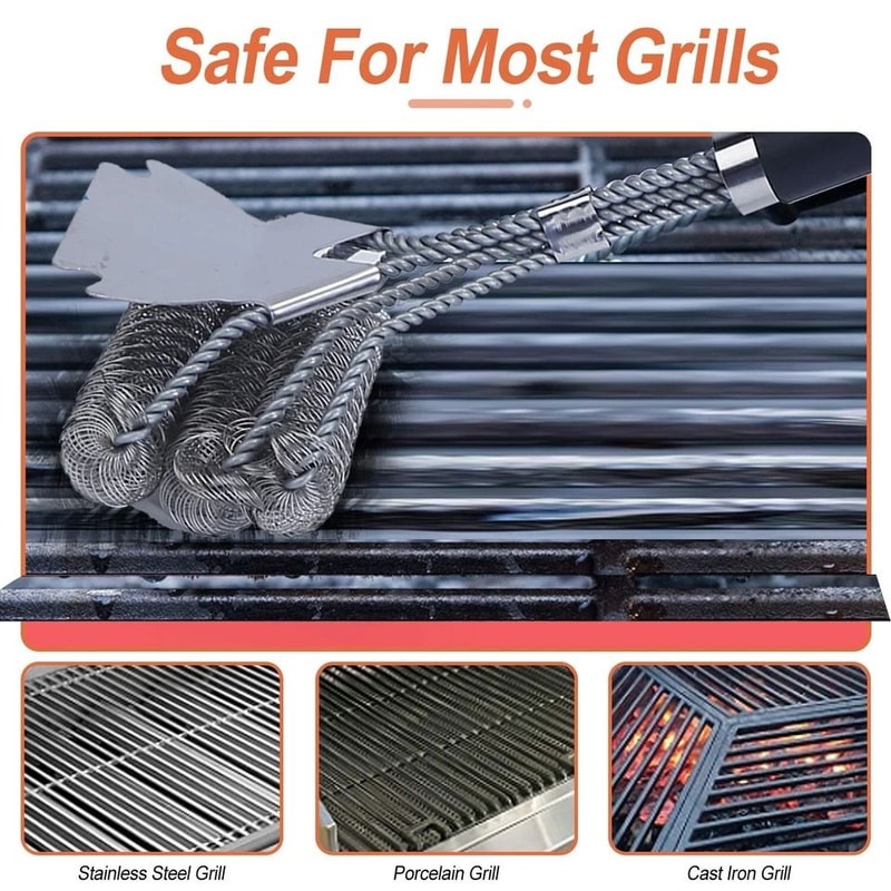Stainless Steel BBQ Grill Cleaning Brush Long Handle Scraper For Stubborn Stains Suitable For CharB 7