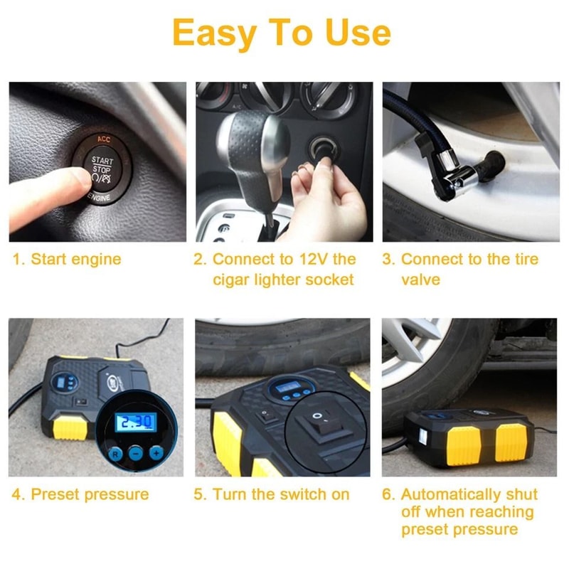 Tire Inflator Portable Car Air Pump Compressor Electric LED Display Auto Shut Off Fast Inflation 4
